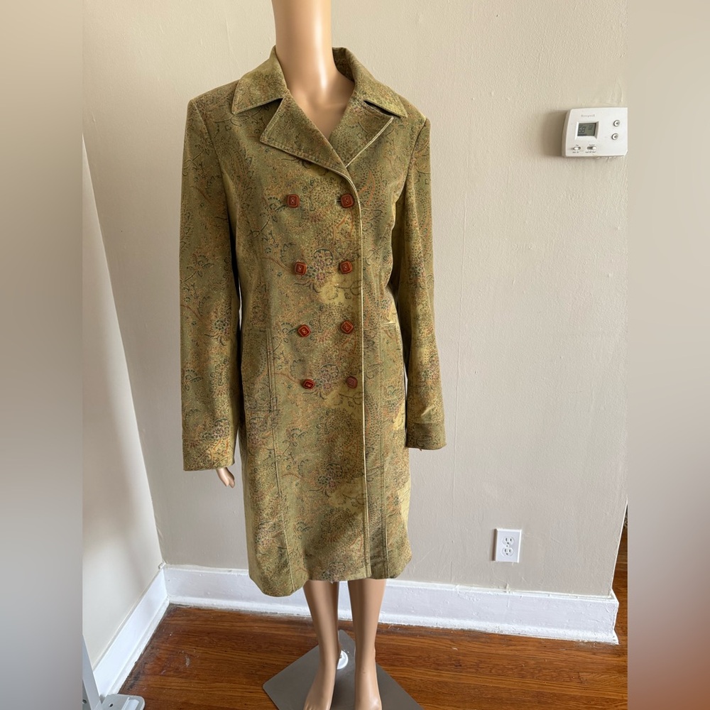 Vintage Express Green and Brown Corduroy Trench Coat Size 10